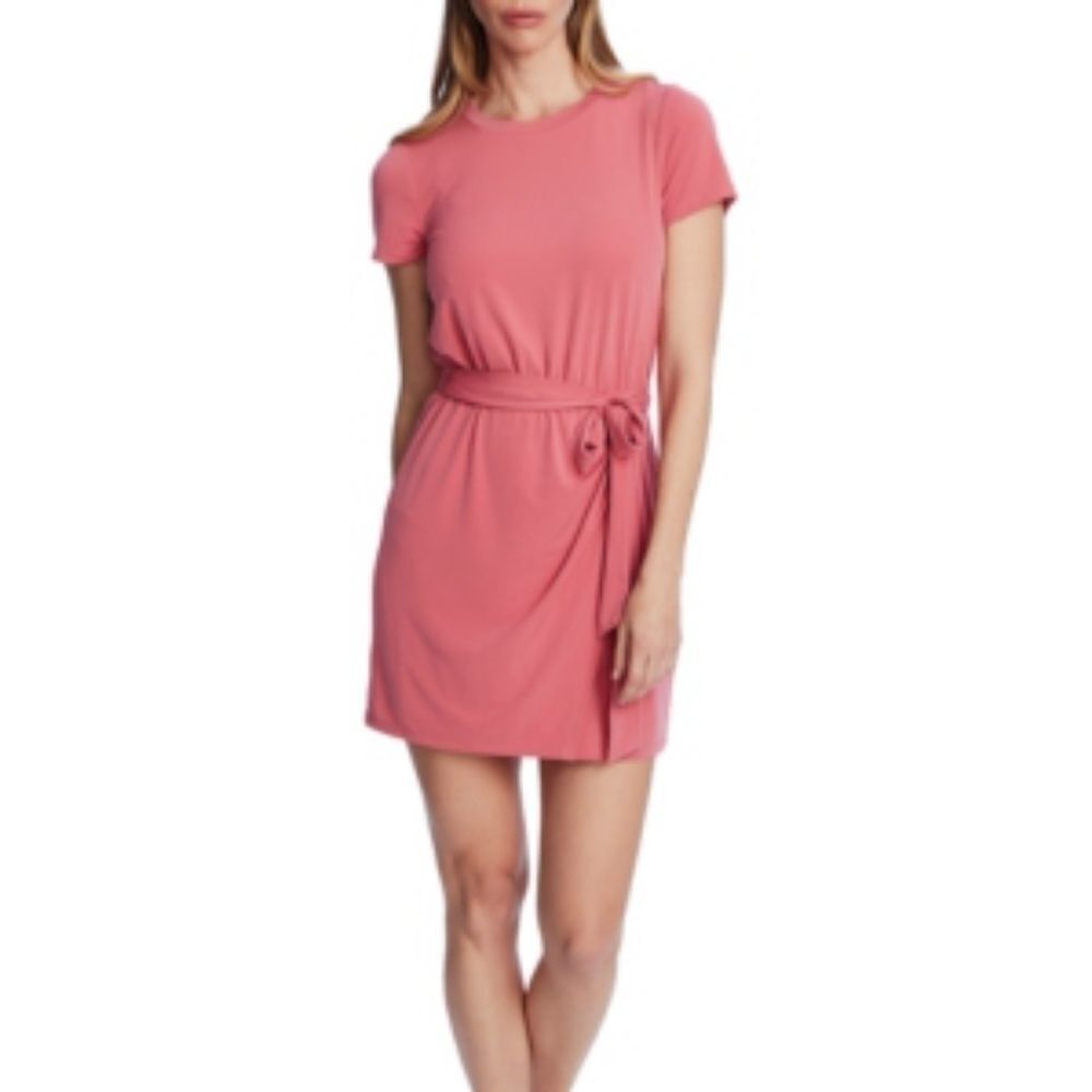 1. State Short Sleeve Tie Waist Casual Pink Dress